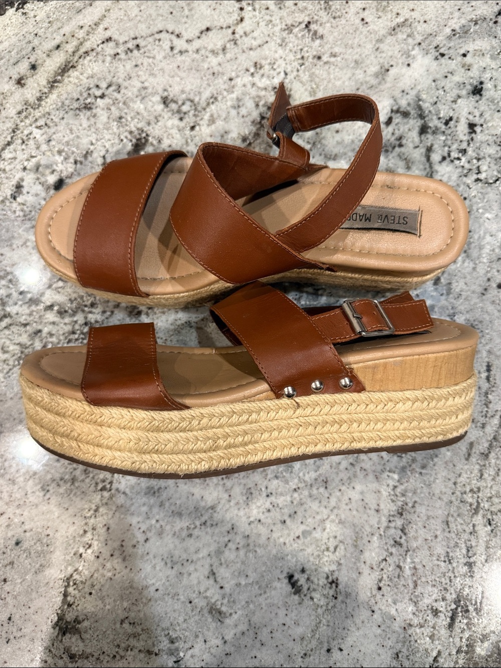 Steve Madden Cognac Leather Espadrille Platform Sandals